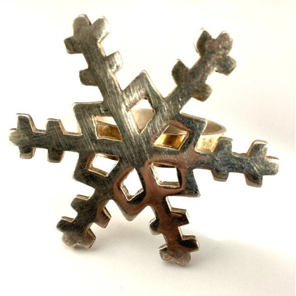 Vintage Silver Plated Copper Snowflake Napkin Rings - Picture 3 of 7